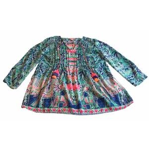 Lilly Pulitzer Hot Pink Blue Boho Top With Tassels XS